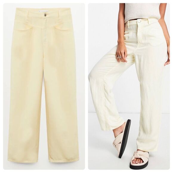 Mango Pastel Yellow Linen Blend Pants New - Picture 1 of 6